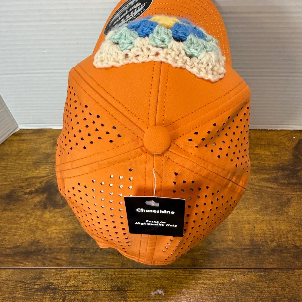 Custom Handmade Crochet Granny Square Trucker Hat Snapback Cap Women Orange Boho